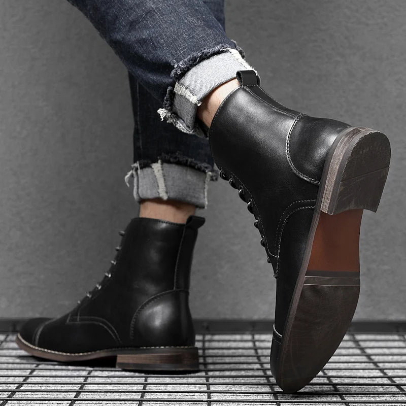 Men's Height Increasing Boots – 8CM Elevated Dress Shoes with Built-in Heel Lift