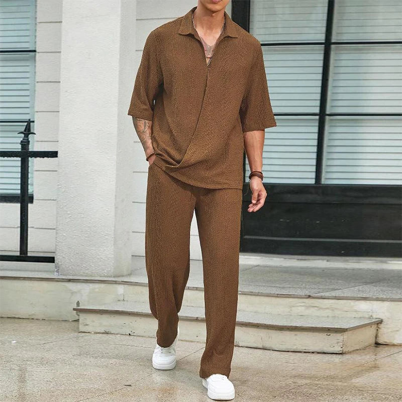 Men's Casual Cotton 2-Piece Set: Stylish Shirts and Pants Combo