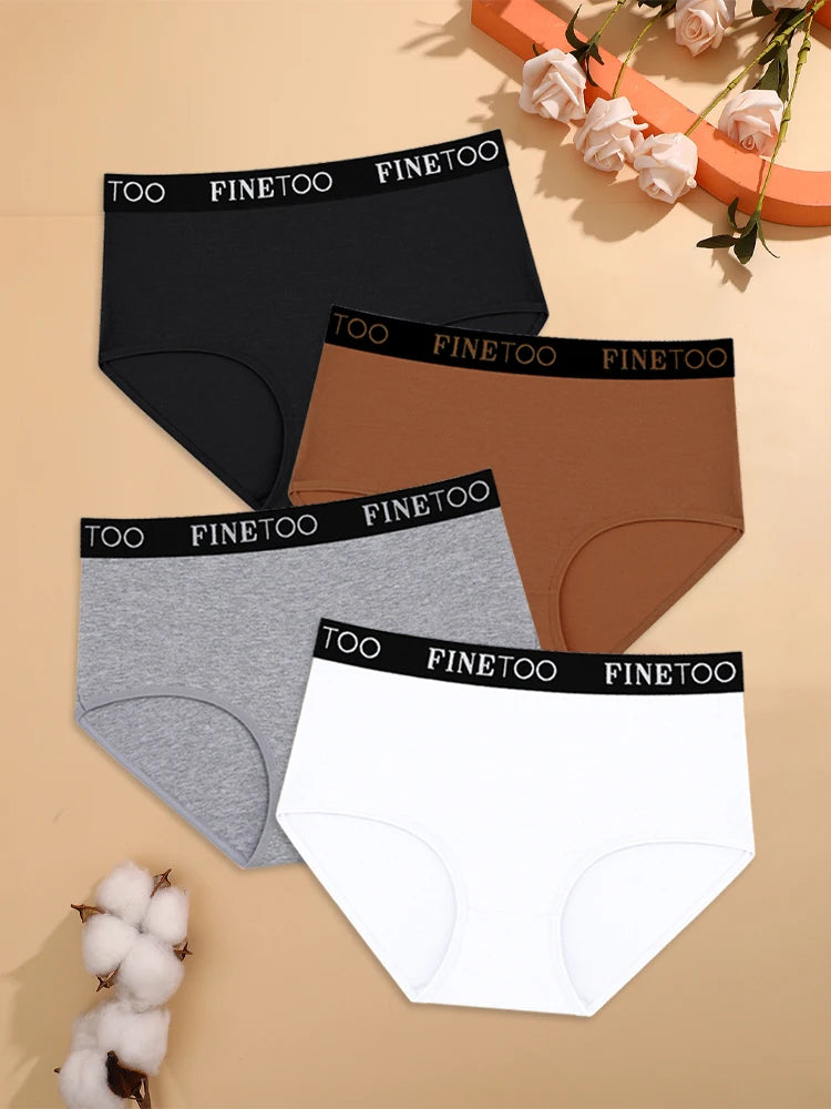 4-Piece Women's Cotton Seamless Mid-Waist Briefs Set – Breathable, Stretchy, Comfortable Underwear for Everyday Wear