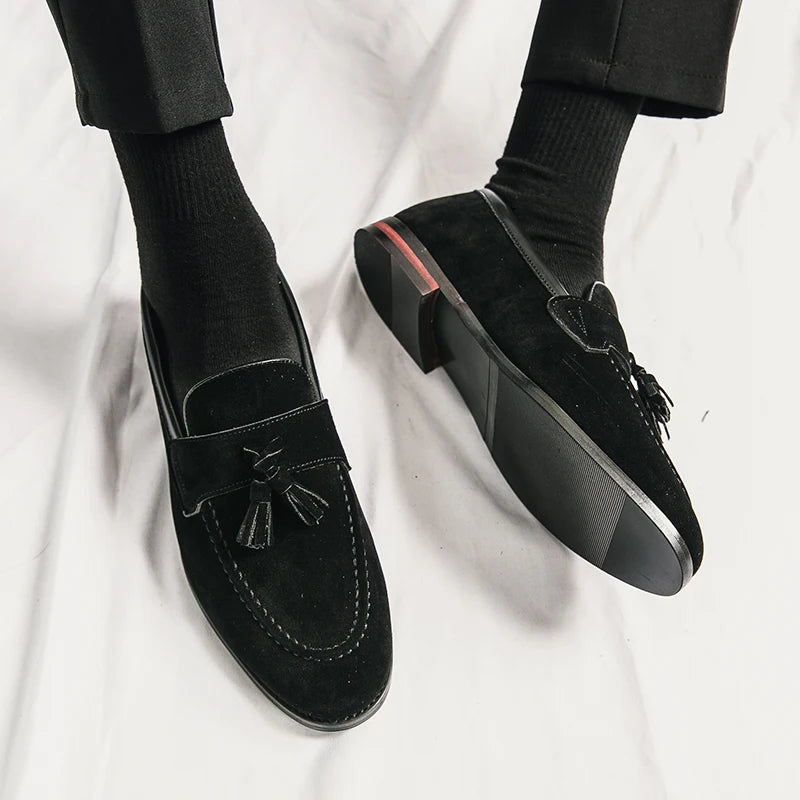 Men's Faux Suede Tassel Loafers – Comfortable Casual Flats for Men