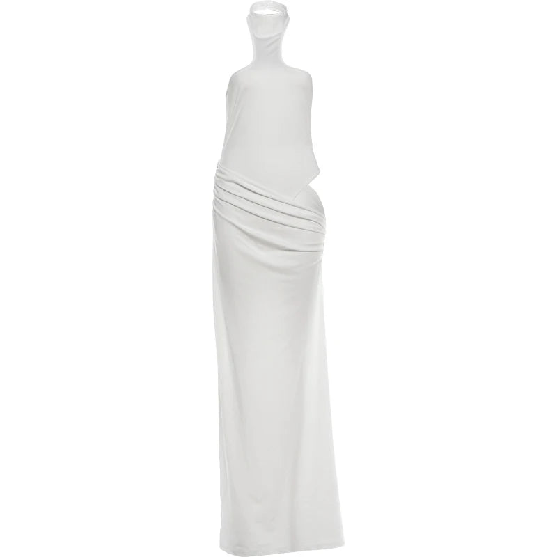 Women's Turtleneck Dress - Backless, Ruched, Sleeveless