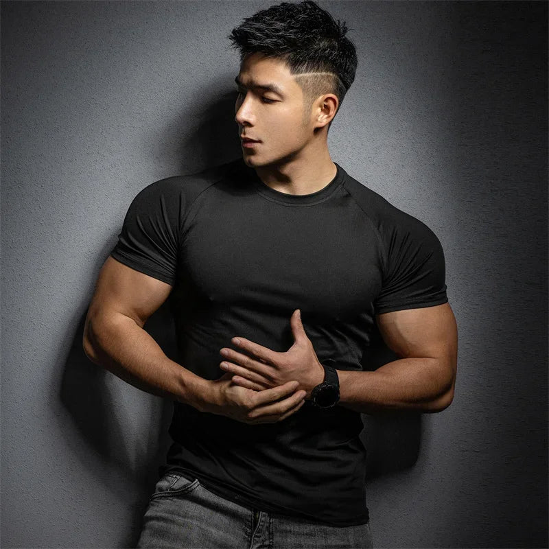 men's slim fit compression T-shirt Sports leisure gym exercise training T-shirt elastic quick drying short sleeve T-shirt men tops