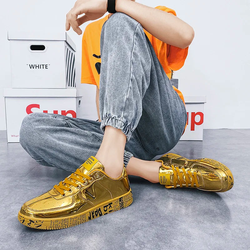 Premium Glossy Lace-Up Sneakers for Men