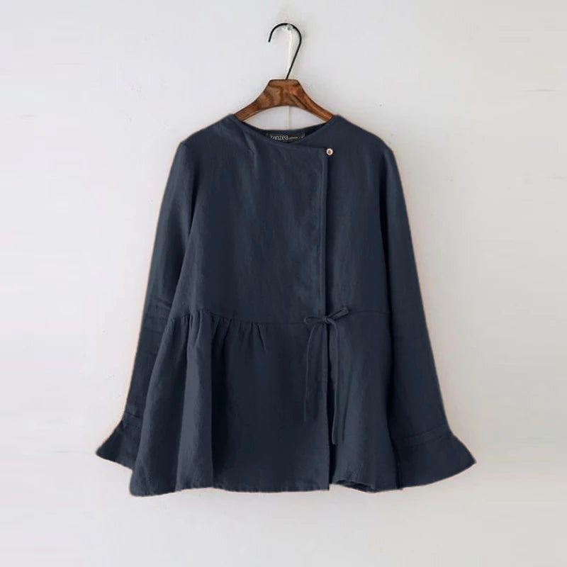 ZANZEA Vintage Women’s Long Flare Sleeve Cotton Blouse
