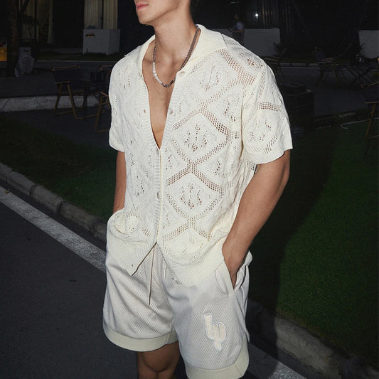 Men's Hollow-Out Knit Shirt, Transparent Design and Breathable