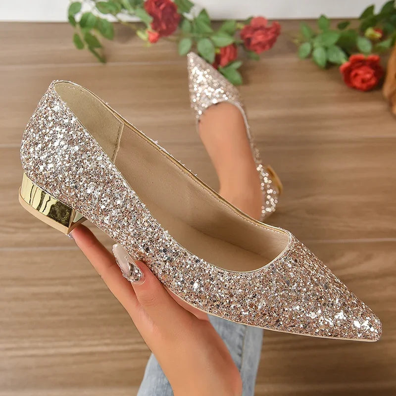Women’s Shiny Silver Sequin Heels