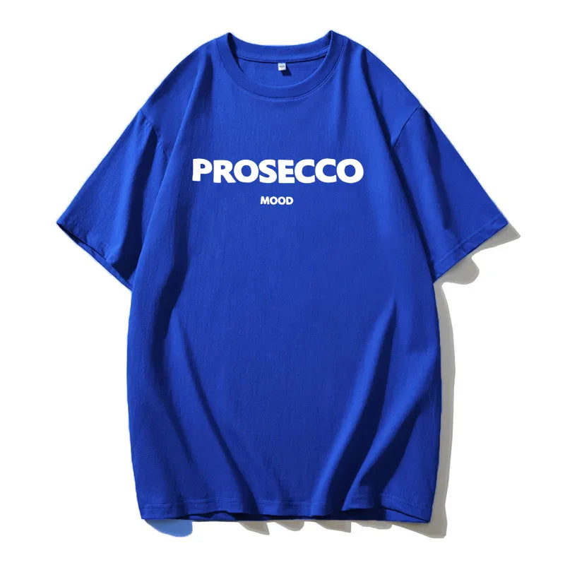 Cotton "Prosecco Mood" Print T-Shirt for Women - Casual Loose Fit Tee by Hirsionsan