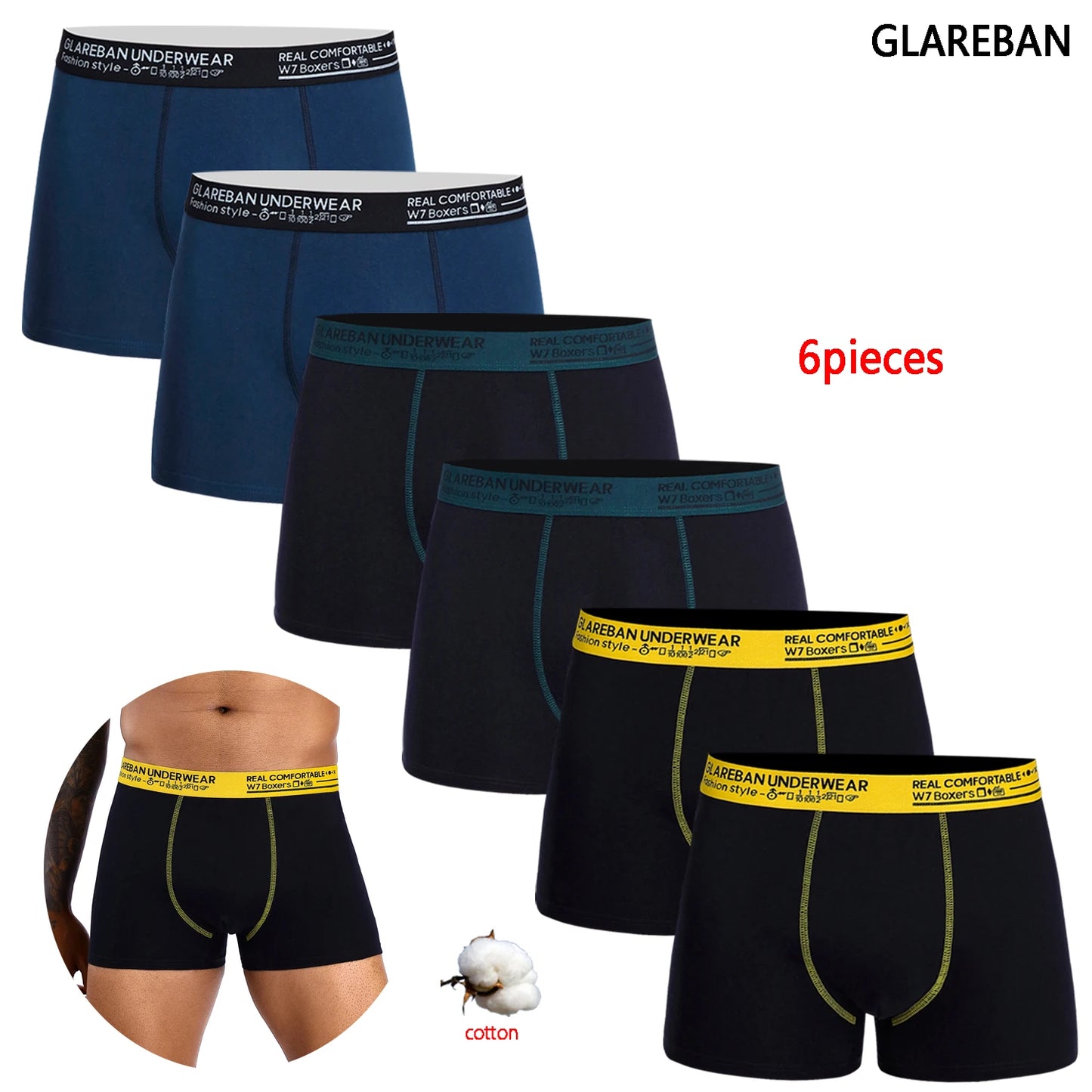 6-Pack Cotton Boxer Briefs for Men – Comfortable & Breathable Underwear Set