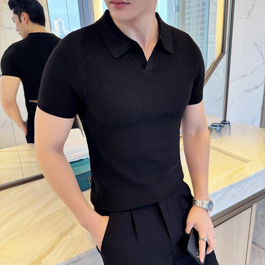 Men's Slim Fit Polo Shirt - Casual Knitted Polo Tee for Men