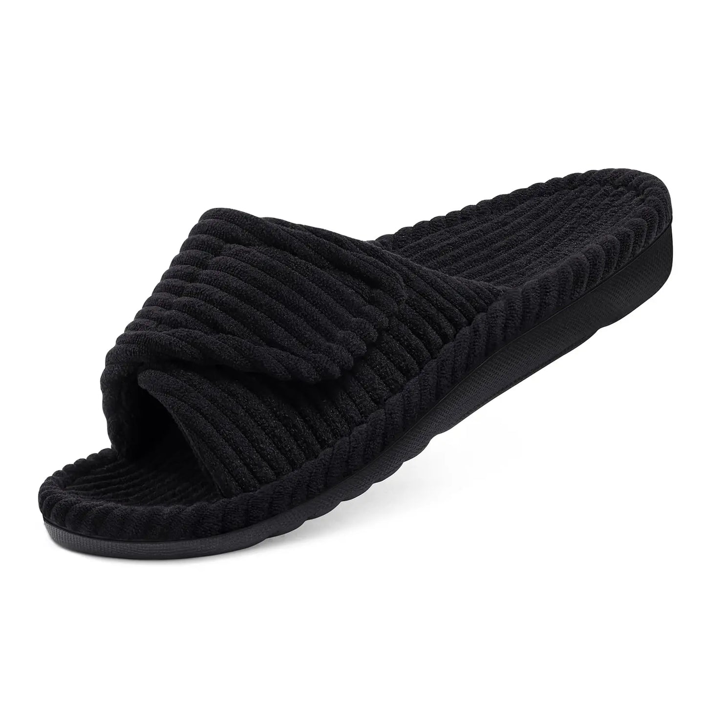 Women's Adjustable Open Toe Slippers with Corduroy Material