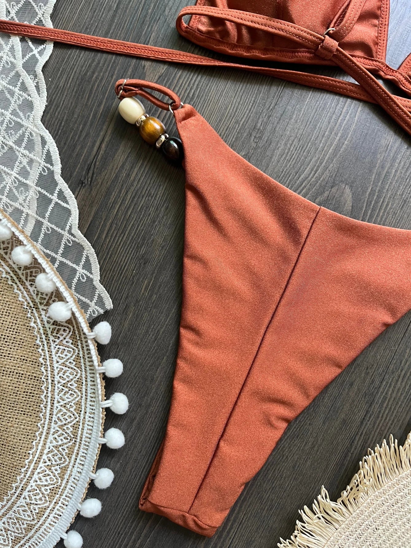 Women's Pearl Strap Bikini with Push-Up Top and Hole Out Design