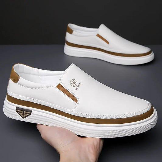 Men's Genuine Leather Slip-On Sneakers - Stylish & Comfortable Casual Footwear