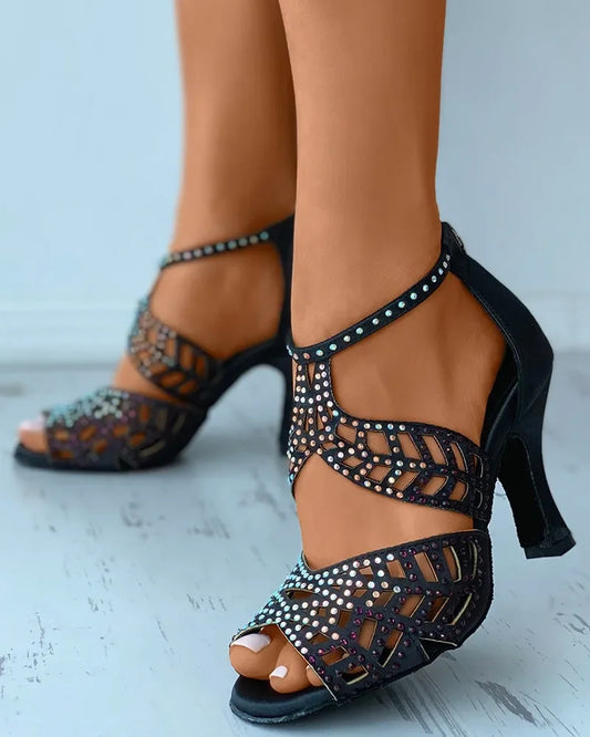 Women's Rhinestone Open Toe Heels – Stylish Women's Fashion Footwear for Elegant Occasions