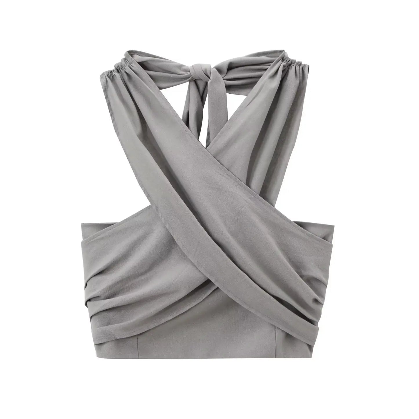 TRAFZA Women's Halter Neck Crossover 2-Piece Camisole and Pants Set