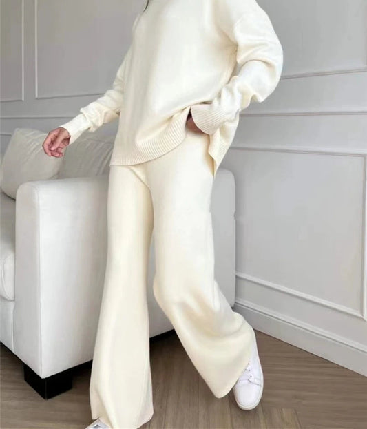 Women's Knitted Turtleneck Sweater and Straight Pants Set
