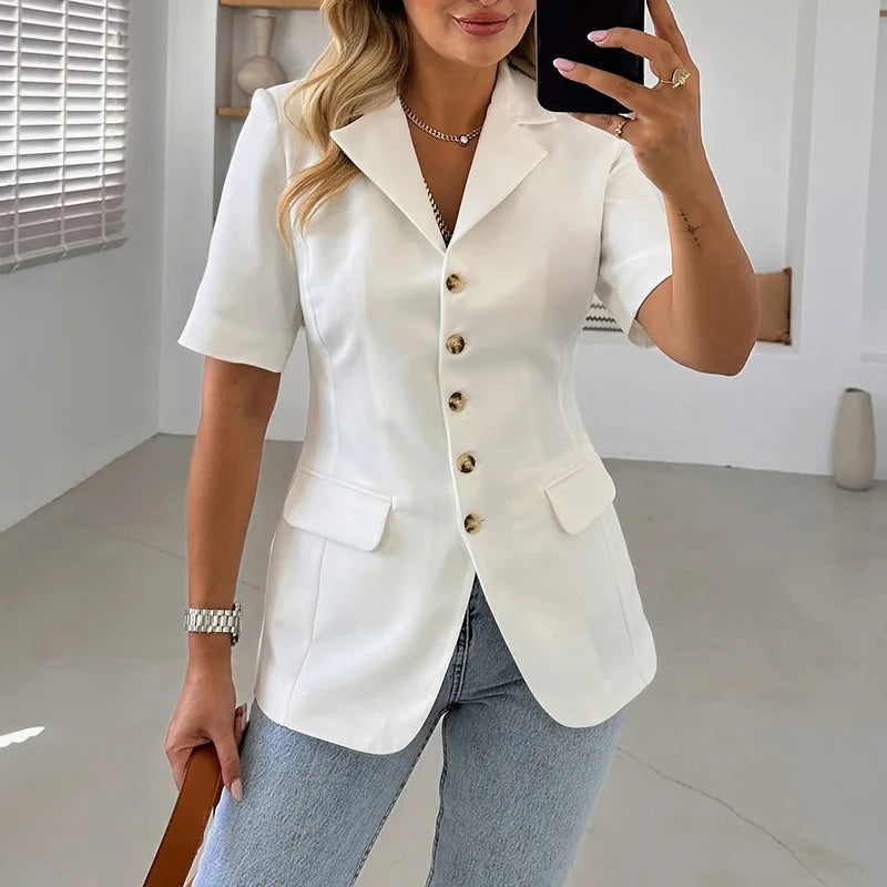 Slim Fit Women's Casual Short Sleeve Button-Up Jacket