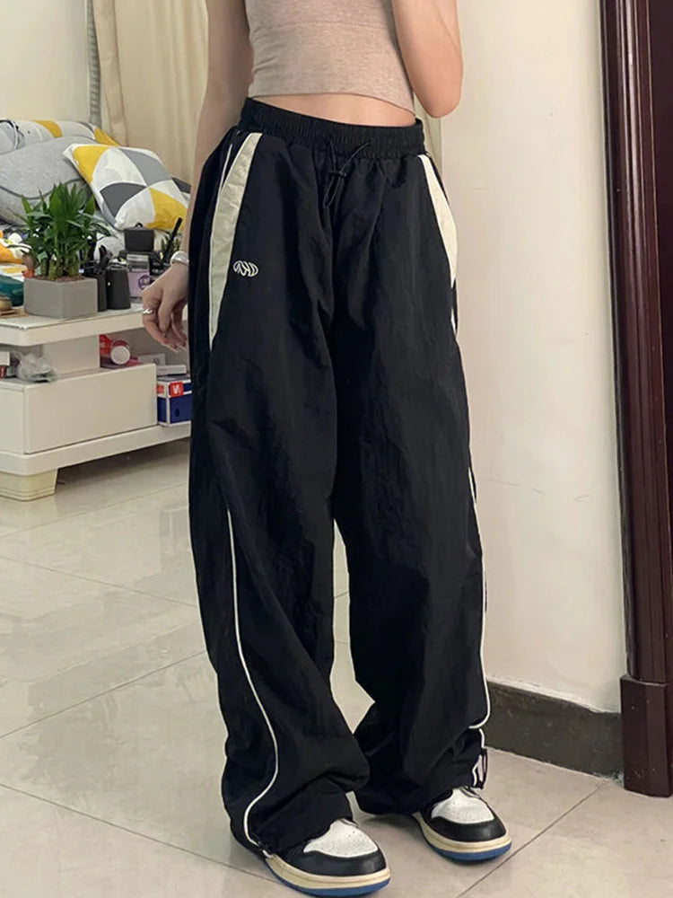 Women's Retro Loose-Fit Drawstring Casual Joggers - Wide Leg Fit