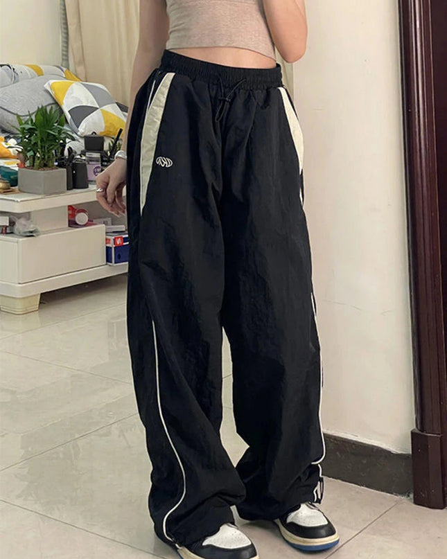 Women's Retro Loose-Fit Drawstring Casual Joggers - Wide Leg Fit