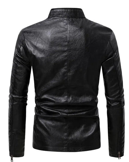 Men’s Faux Leather Fleece Jacket with Stand Collar - Stylish and Warm Outerwear