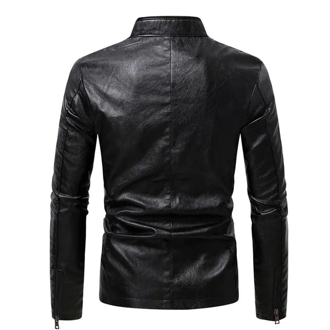 Men’s Faux Leather Fleece Jacket with Stand Collar - Stylish and Warm Outerwear