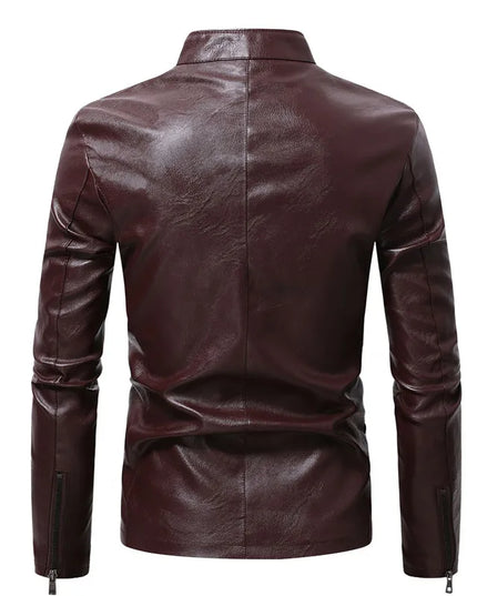 Men’s Faux Leather Fleece Jacket with Stand Collar - Stylish and Warm Outerwear