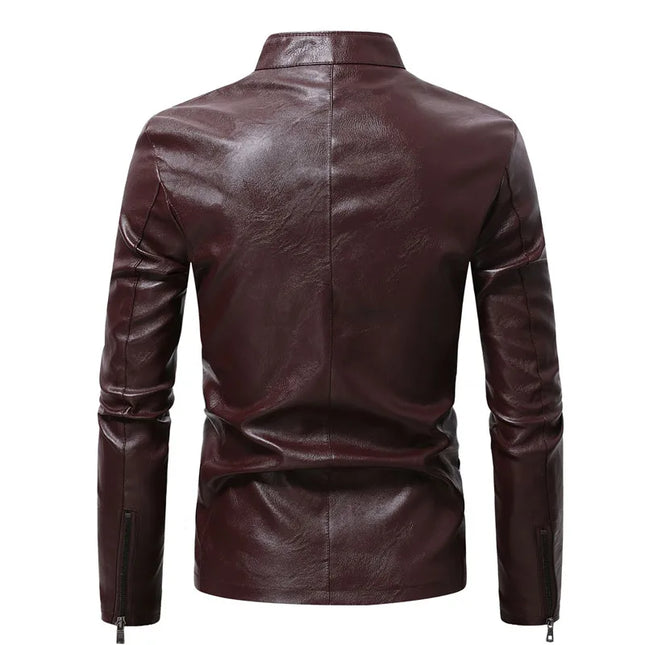 Men’s Faux Leather Fleece Jacket with Stand Collar - Stylish and Warm Outerwear