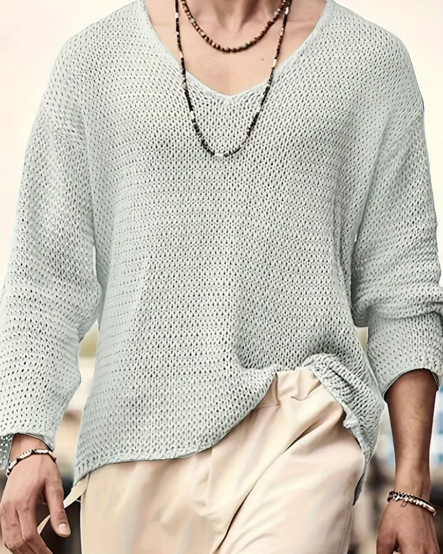 Men's Relaxed Fit V-Neck Long-Sleeve Knit Sweater