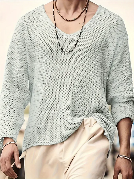 Men's Relaxed Fit V-Neck Long-Sleeve Knit Sweater