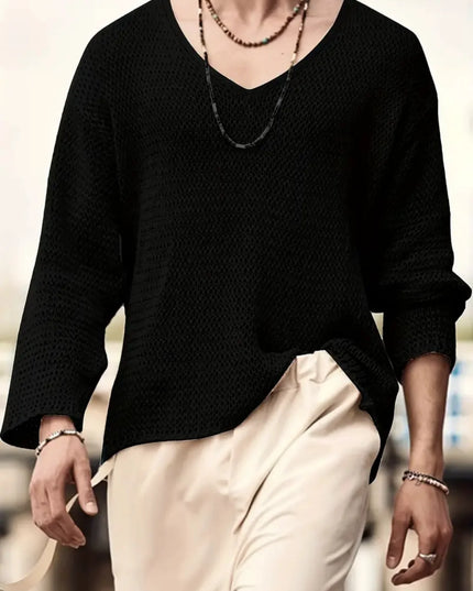Men's Relaxed Fit V-Neck Long-Sleeve Knit Sweater