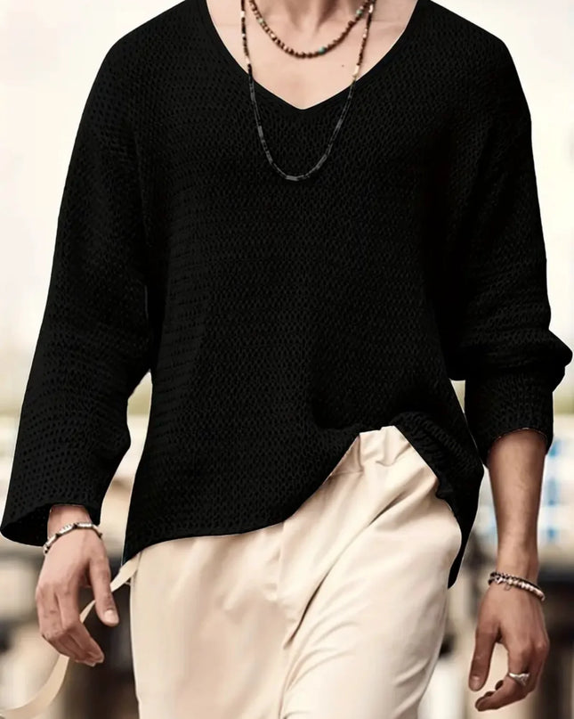 Men's Relaxed Fit V-Neck Long-Sleeve Knit Sweater