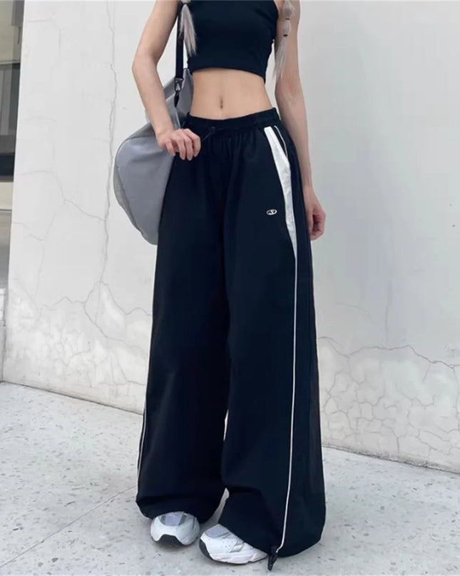 Women's Retro Loose-Fit Drawstring Casual Joggers - Wide Leg Fit