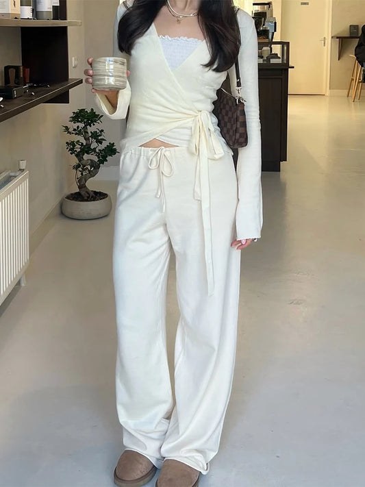 Women's 2-Piece Loose Pants and Flare Sleeve Crop Top Set