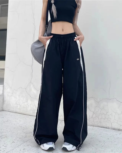 Women's Retro Loose-Fit Drawstring Casual Joggers - Wide Leg Fit