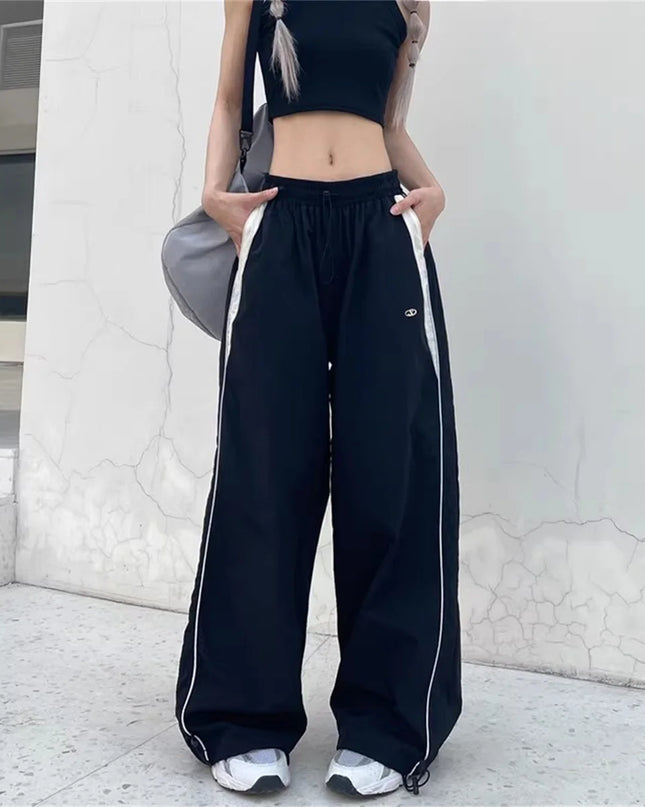 Women's Retro Loose-Fit Drawstring Casual Joggers - Wide Leg Fit