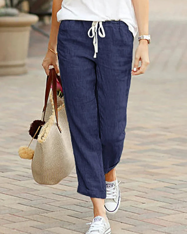 Women's Cropped Pants with Drawstring Design - Various Colors