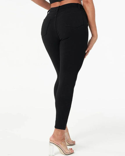 Women's Black High-Waisted Skinny Jeans -  Slim Fit Denim Pencil Pants