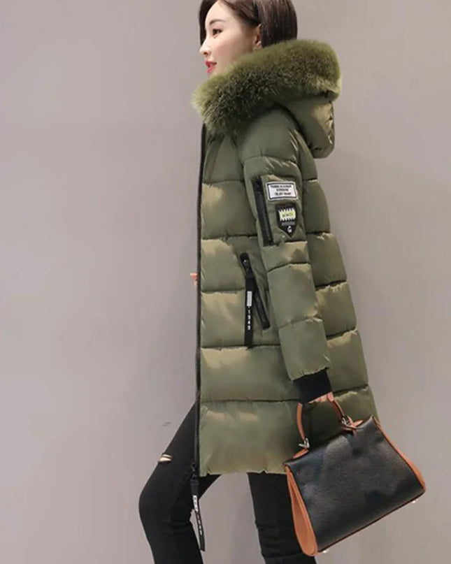 Women's Hooded Parka Faux Fur Collar Long Coat - Various Colors