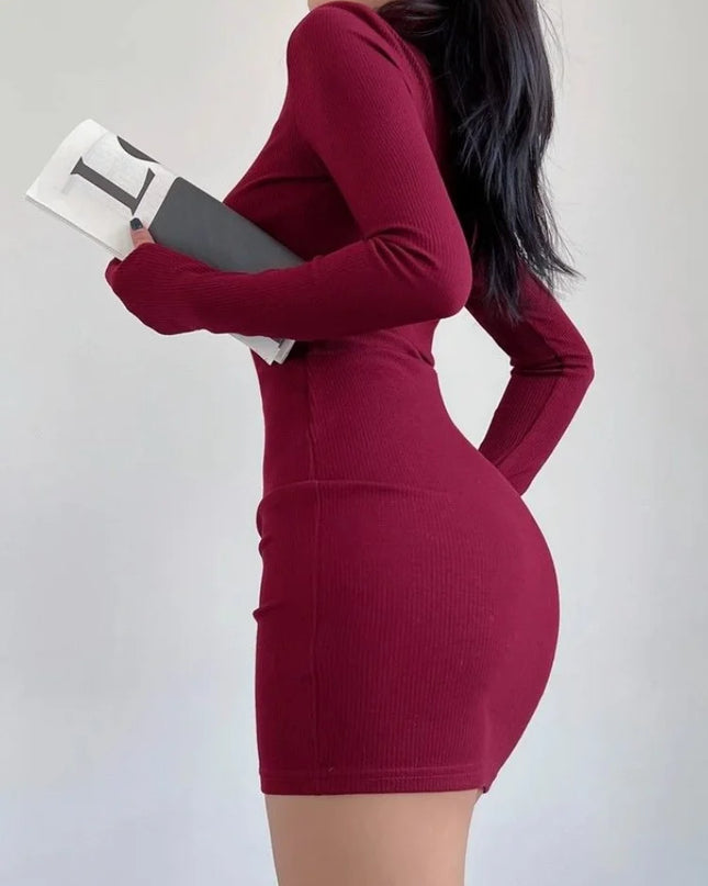 Turtleneck Pleated Waist Mini Dress for Women- Slim Fit - Various Colors
