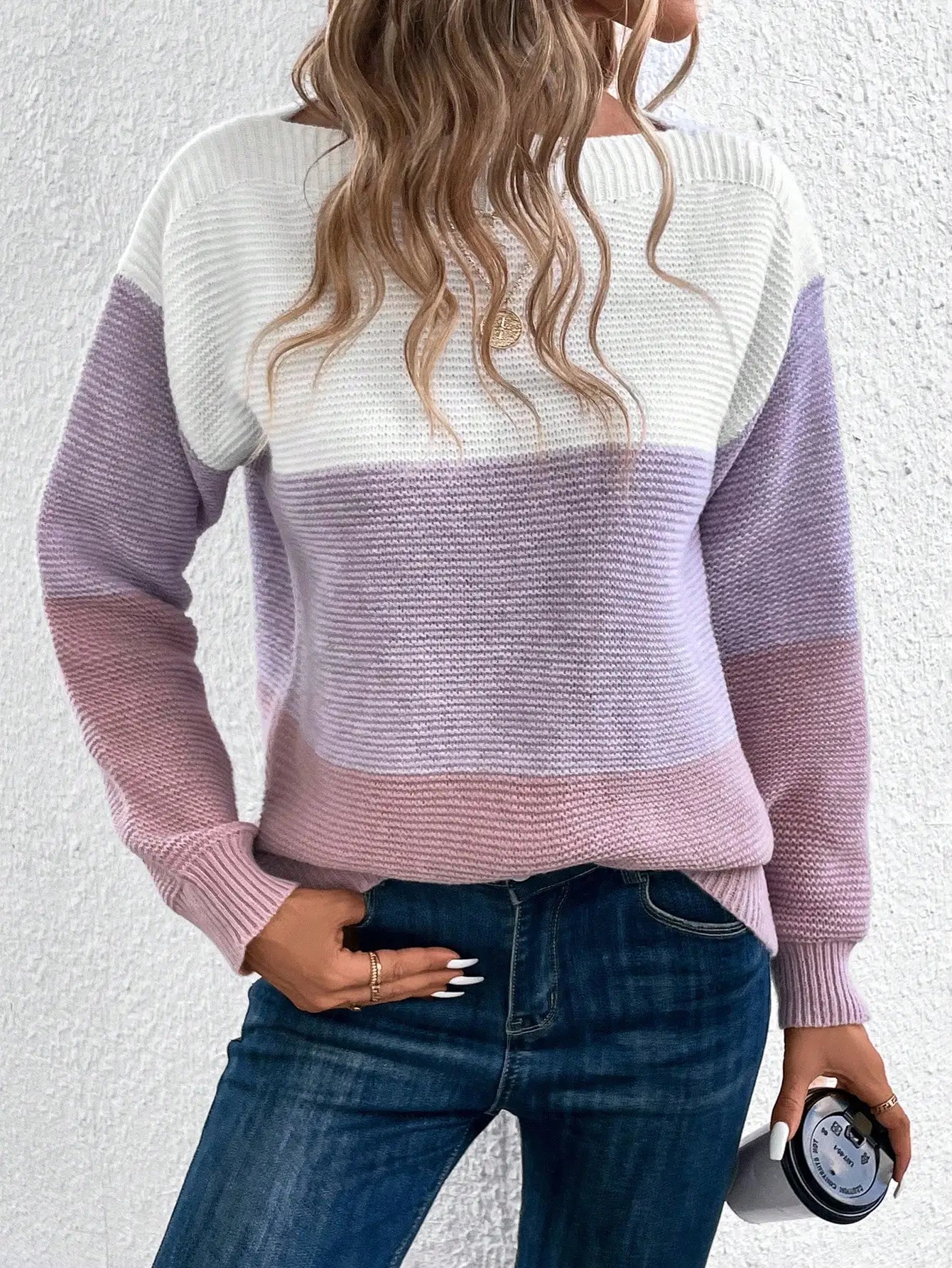 Elegant Three-Color Patchwork Knit Sweater for Women