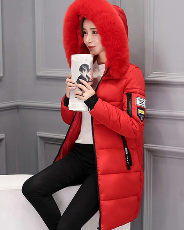 Women's Hooded Parka Faux Fur Collar Long Coat - Various Colors