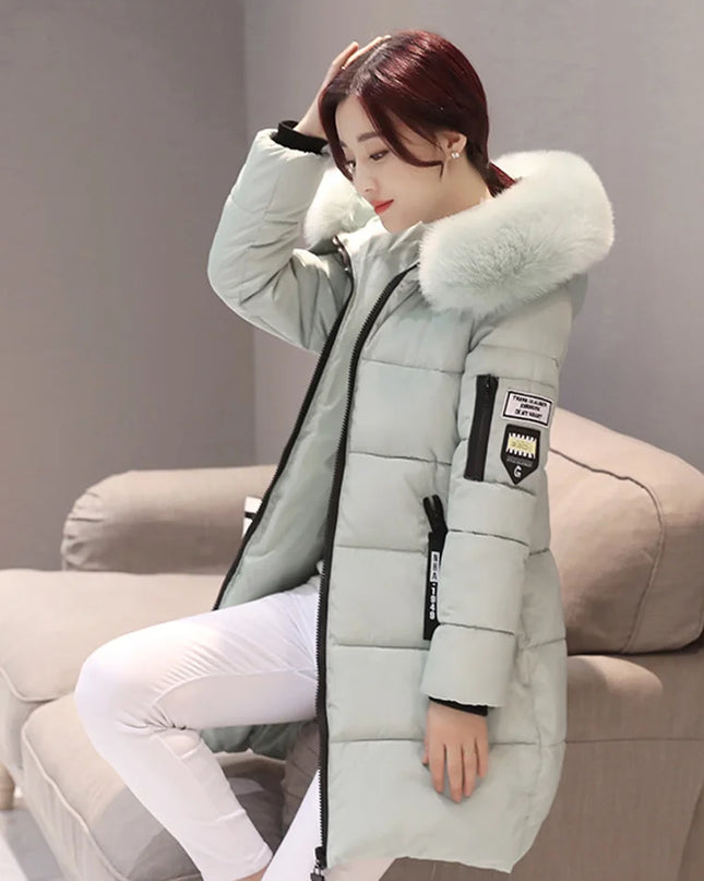 Women's Hooded Parka Faux Fur Collar Long Coat - Various Colors