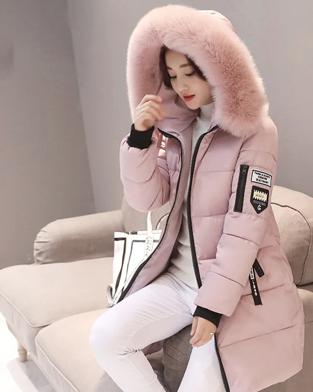 Women's Hooded Parka Faux Fur Collar Long Coat - Various Colors