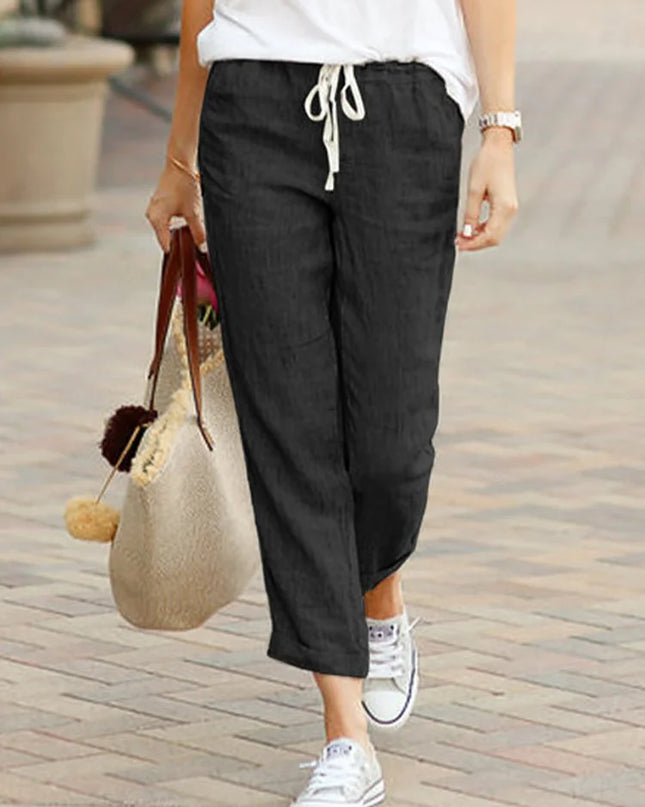Women's Cropped Pants with Drawstring Design - Various Colors