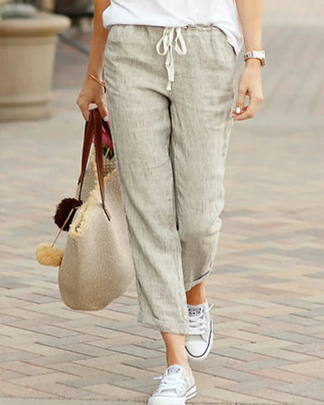 Women's Cropped Pants with Drawstring Design - Various Colors