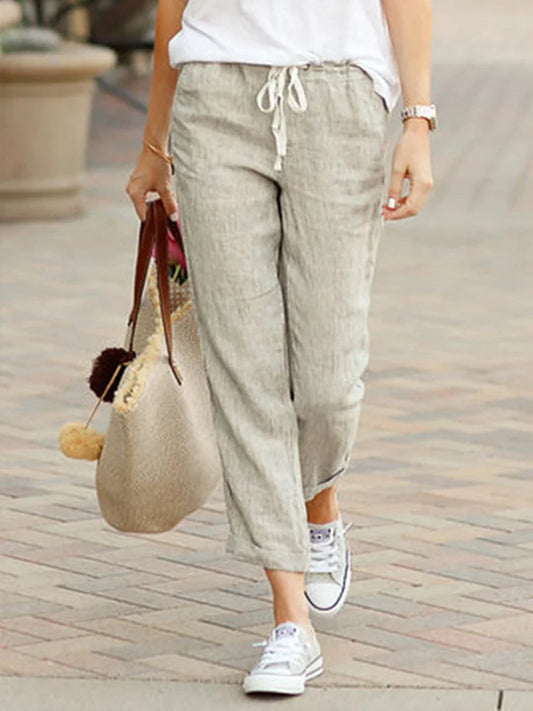 Women's Cropped Pants with Drawstring Design - Various Colors