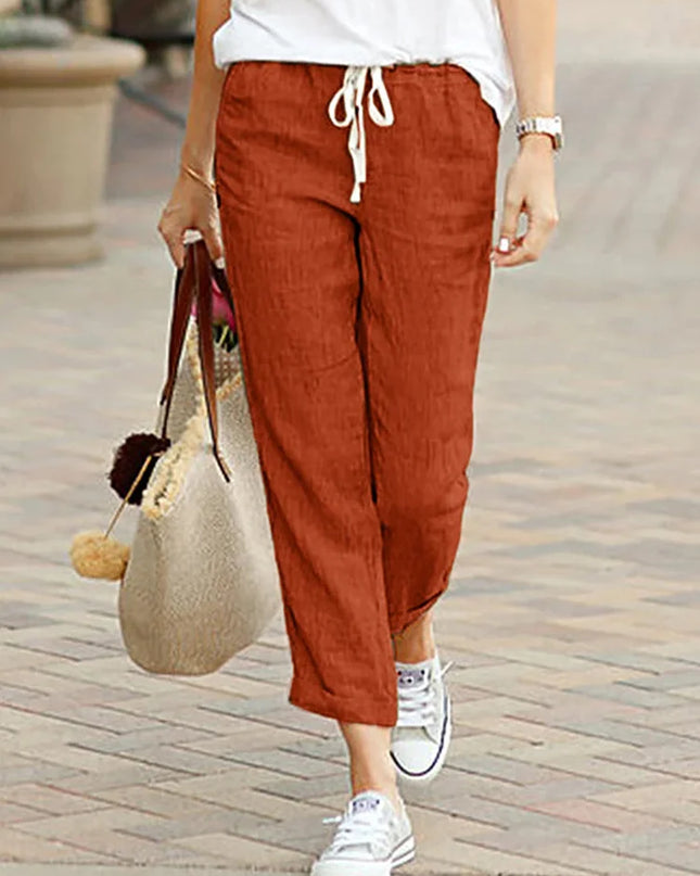 Women's Cropped Pants with Drawstring Design - Various Colors