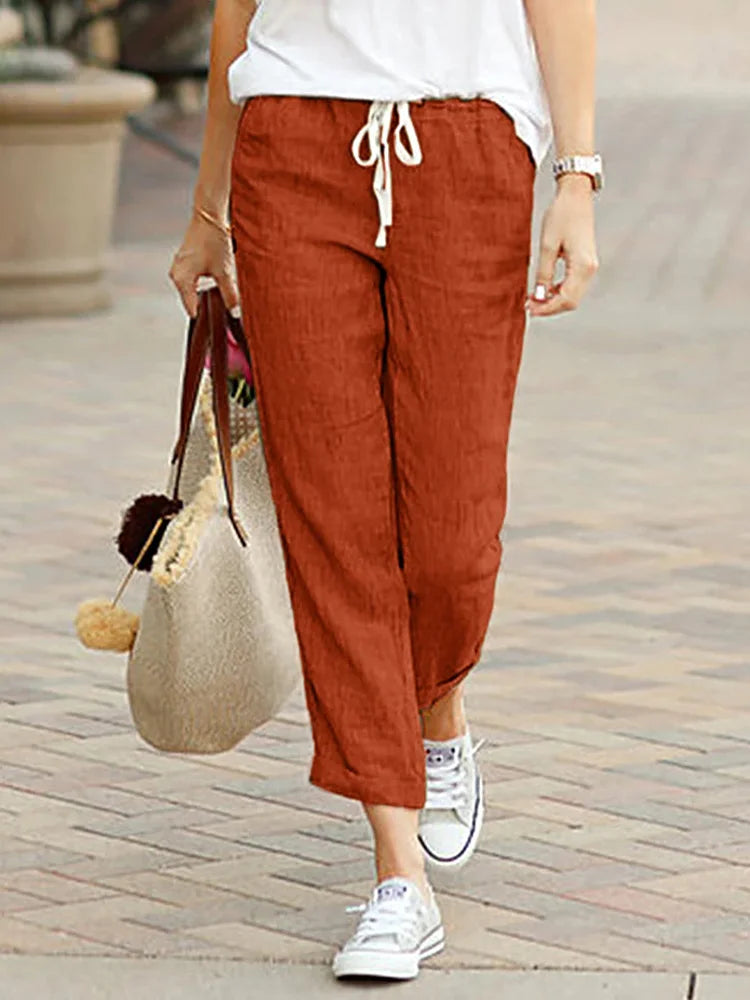 Women's Cropped Pants with Drawstring Design - Various Colors