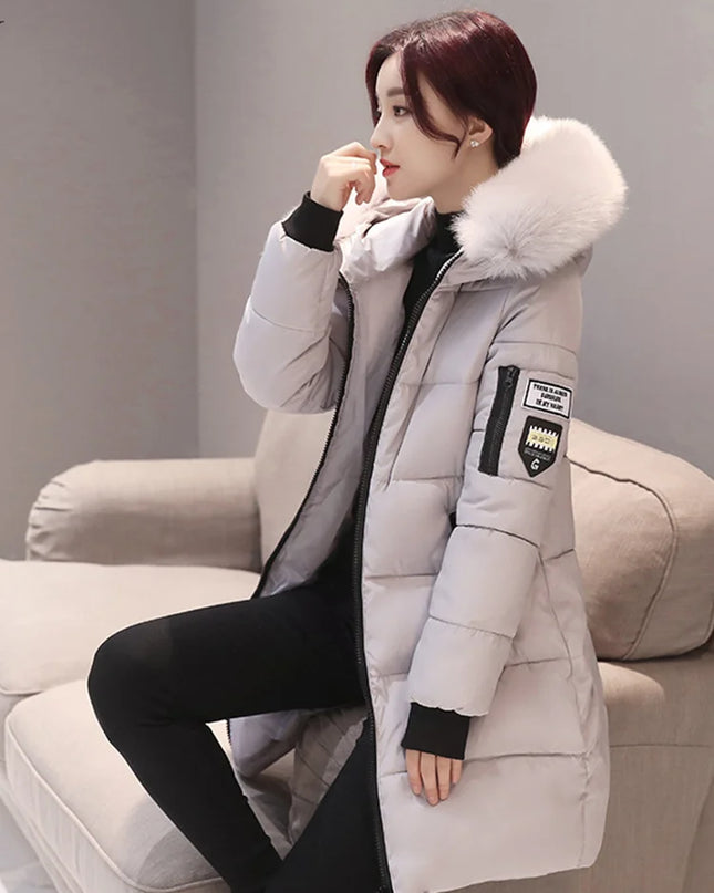 Women's Hooded Parka Faux Fur Collar Long Coat - Various Colors