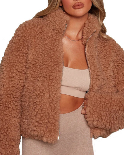 Women’s Long Sleeve Faux Fur Turtleneck Jacket