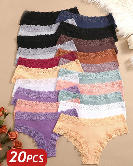 20-Pack Women's Cotton Brazilian Seamless Lace Thongs – Low Rise, Comfortable & Breathable Underwear